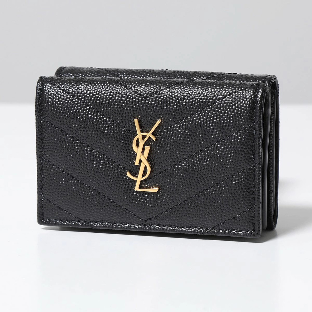 SAINT LAURENT Tri fold Wallet Monogram Origami Leather Cassandra Quilted
